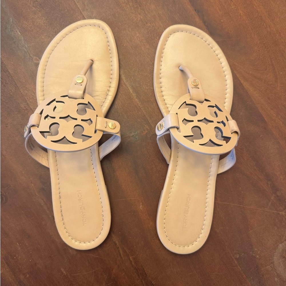 Tory Burch Light Tan Logo Sandals - Picture 2 of 4